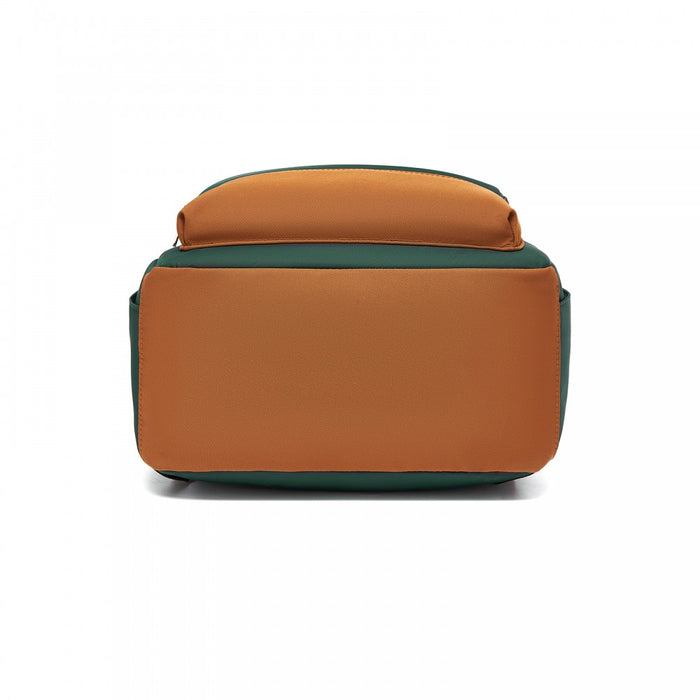 Casual Contemporary Backpack with Laptop Sleeve and Padded Straps – Green and Brown