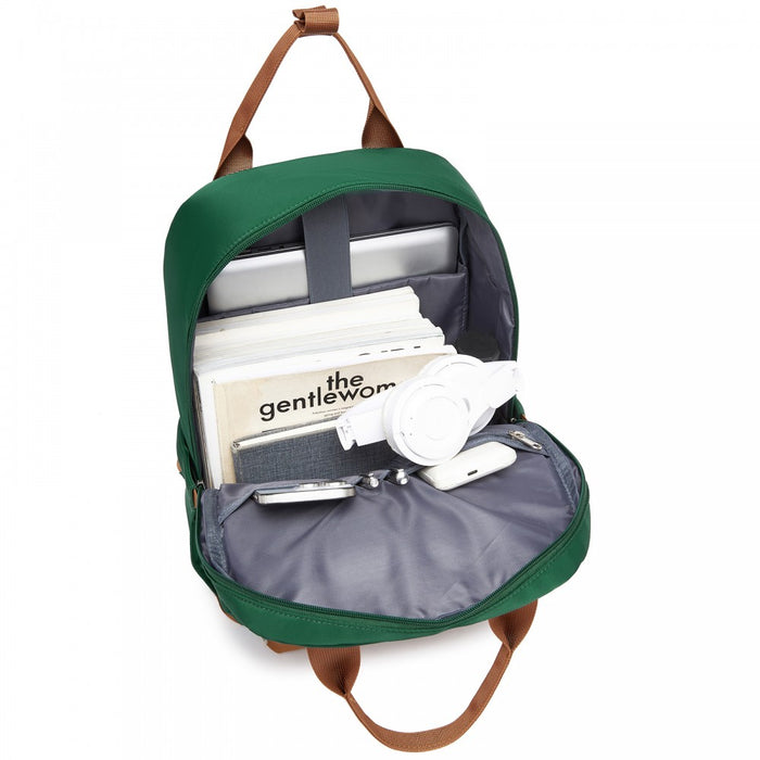 Casual Contemporary Backpack with Laptop Sleeve and Padded Straps – Green and Brown