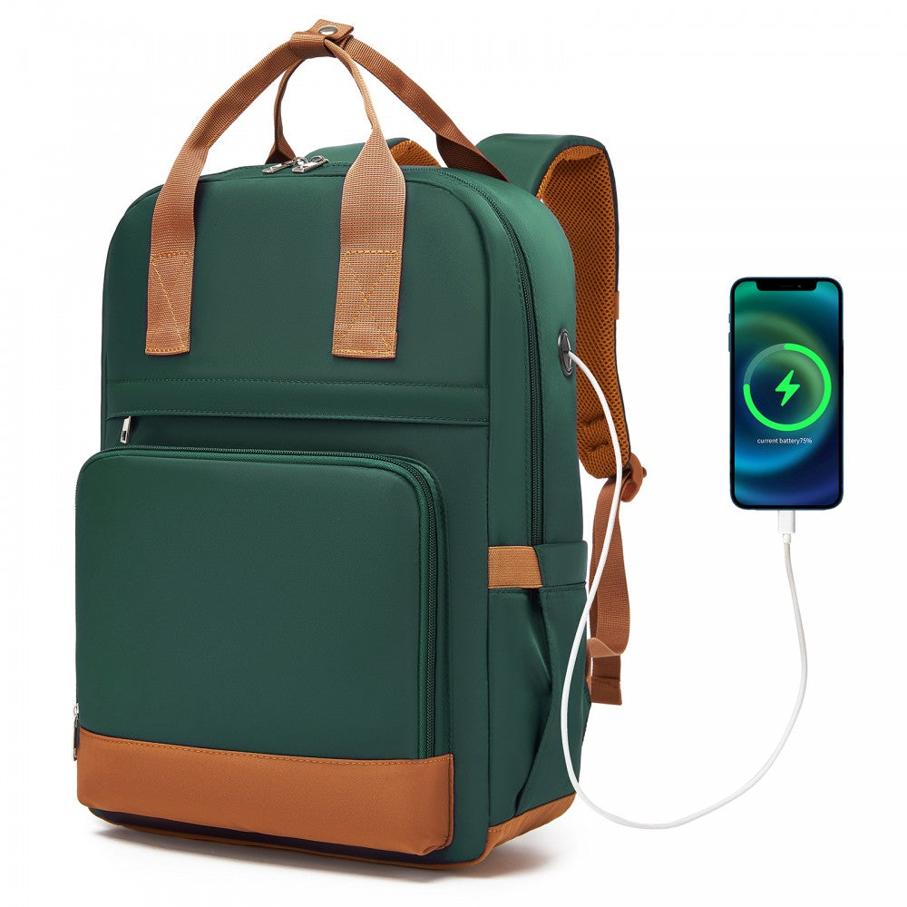 Casual Contemporary Backpack with Laptop Sleeve and Padded Straps – Green and Brown
