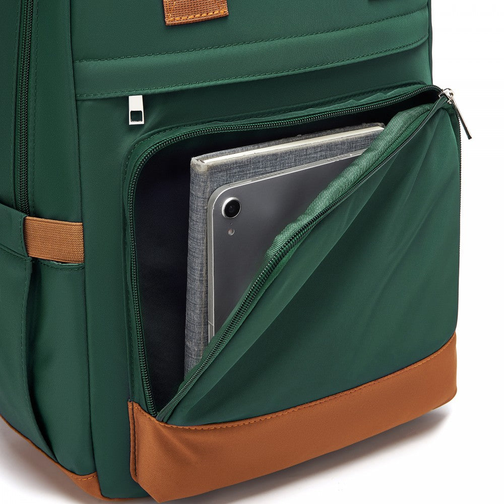 Casual Contemporary Backpack with Laptop Sleeve and Padded Straps – Green and Brown