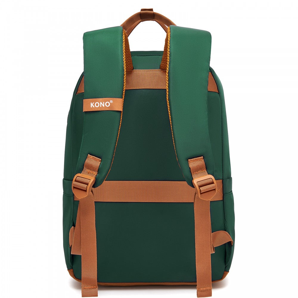 Casual Contemporary Backpack with Laptop Sleeve and Padded Straps – Green and Brown