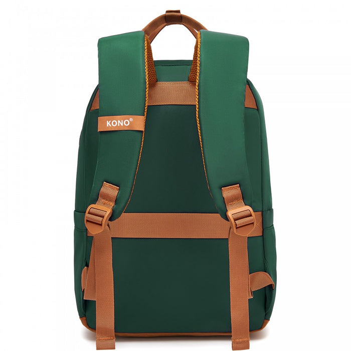 Casual Contemporary Backpack with Laptop Sleeve and Padded Straps – Green and Brown
