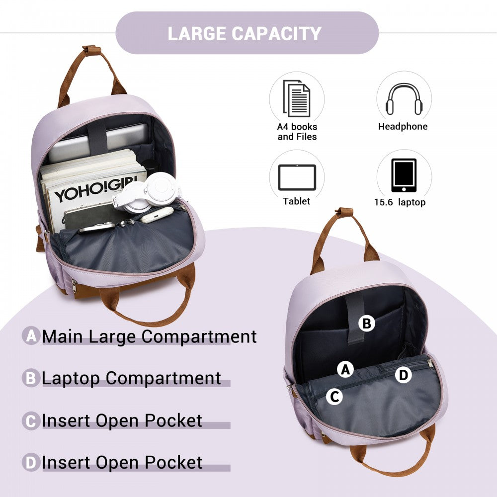 Casual Contemporary Backpack with Laptop Sleeve and Padded Straps – Purple and Brown