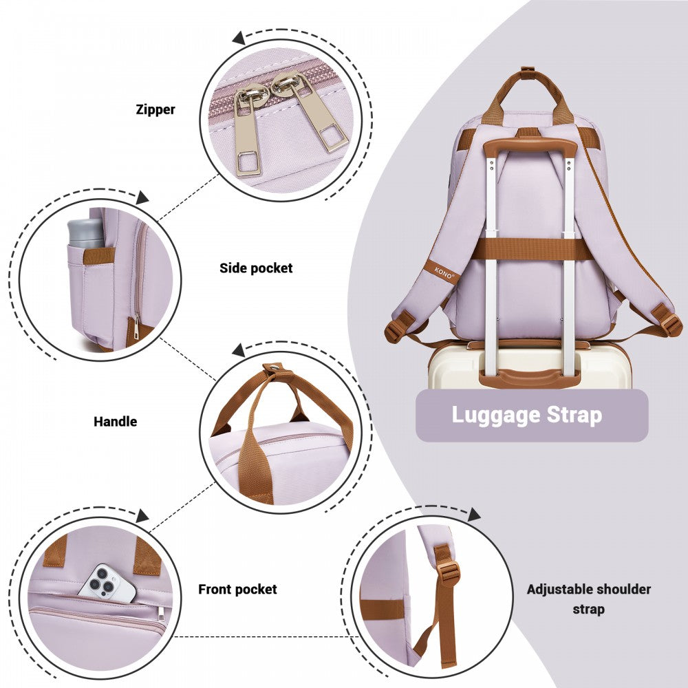Casual Contemporary Backpack with Laptop Sleeve and Padded Straps – Purple and Brown