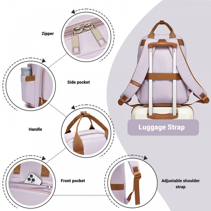 Casual Contemporary Backpack with Laptop Sleeve and Padded Straps – Purple and Brown