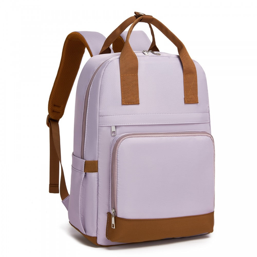 Casual Contemporary Backpack with Laptop Sleeve and Padded Straps – Purple and Brown
