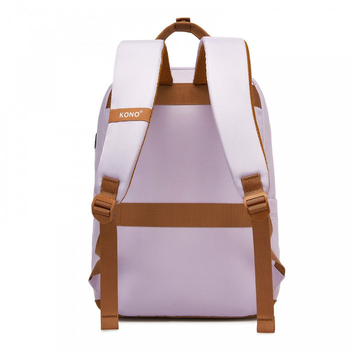 Casual Contemporary Backpack with Laptop Sleeve and Padded Straps – Purple and Brown