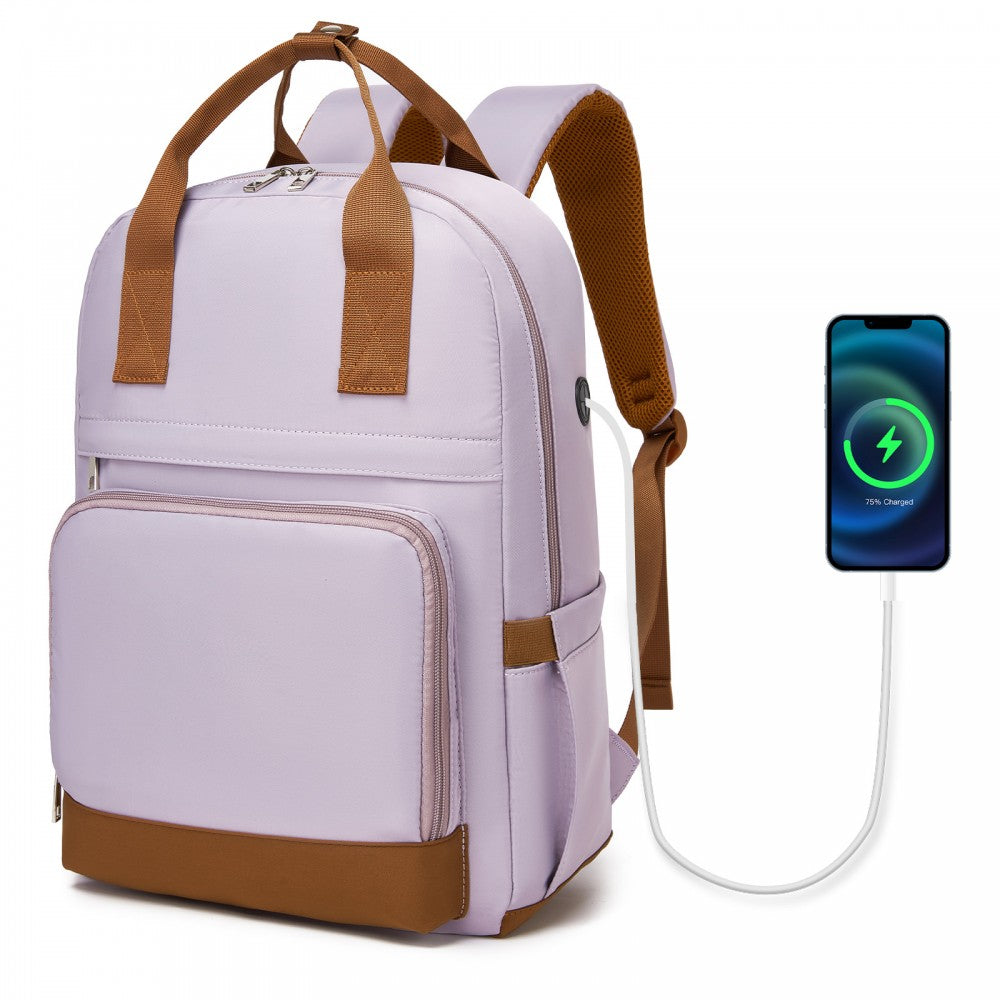 Casual Contemporary Backpack with Laptop Sleeve and Padded Straps – Purple and Brown