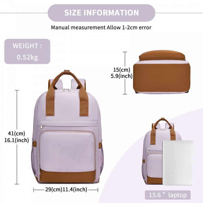 Casual Contemporary Backpack with Laptop Sleeve and Padded Straps – Purple and Brown