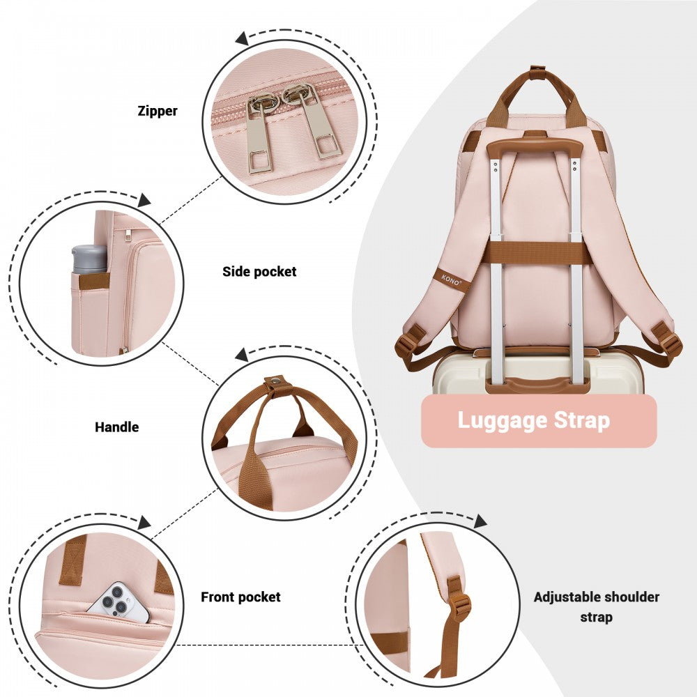 Casual Contemporary Backpack with Laptop Sleeve and Padded Straps – Pink and Brown