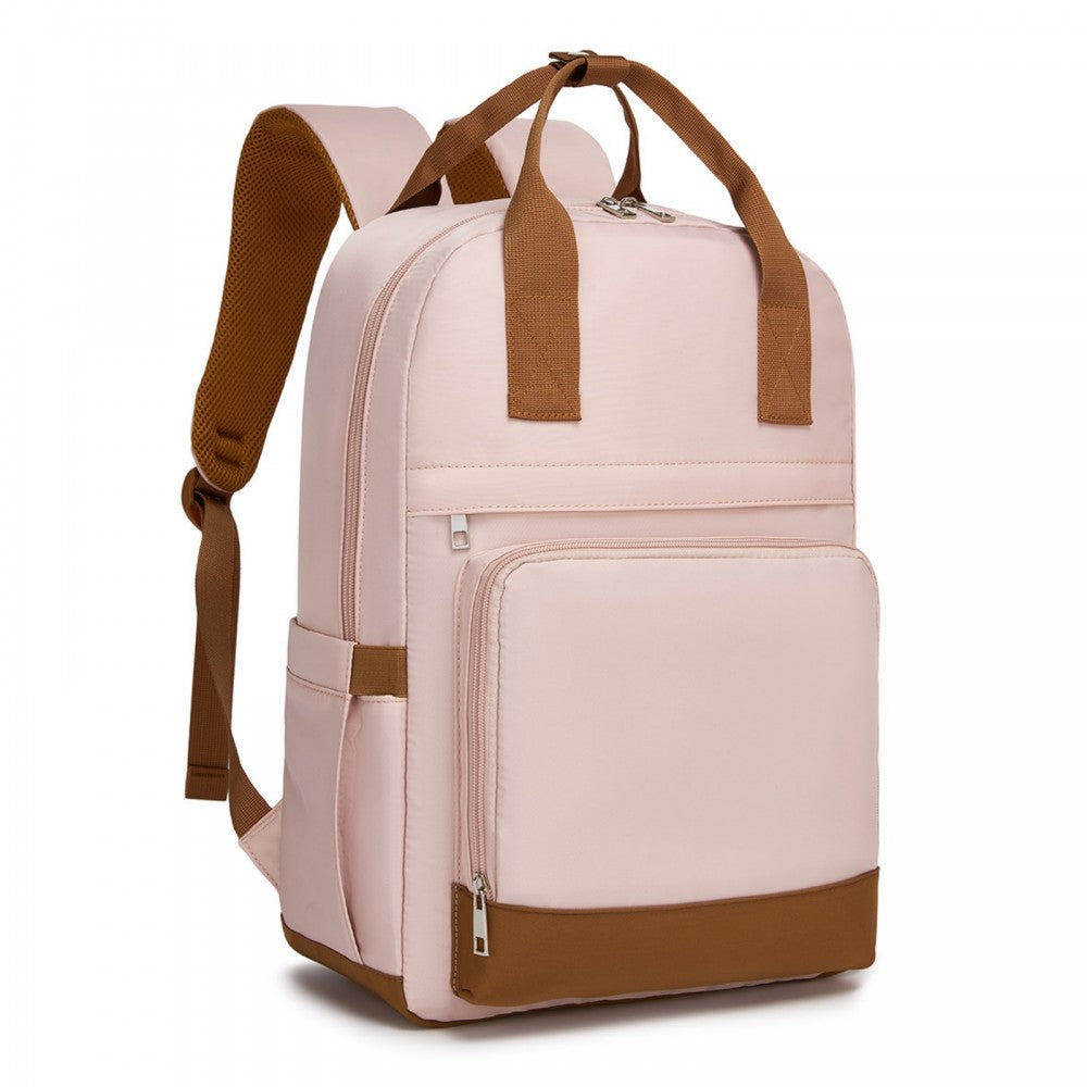 Casual Contemporary Backpack with Laptop Sleeve and Padded Straps – Pink and Brown