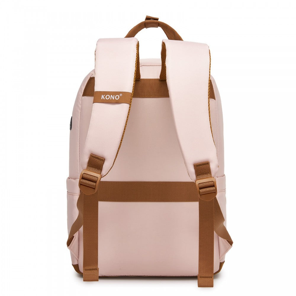 Casual Contemporary Backpack with Laptop Sleeve and Padded Straps – Pink and Brown