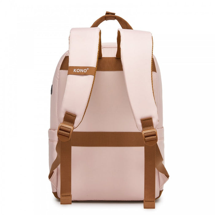 Casual Contemporary Backpack with Laptop Sleeve and Padded Straps – Pink and Brown