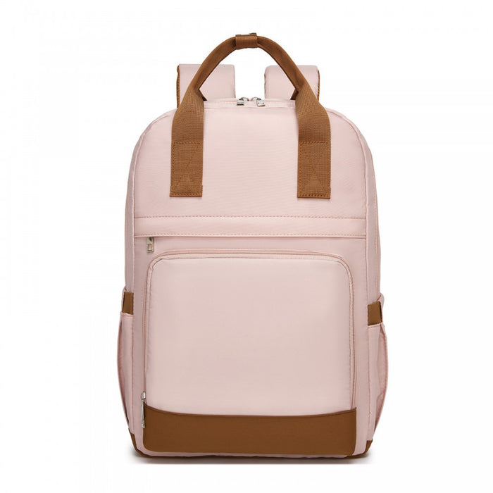 Casual Contemporary Backpack with Laptop Sleeve and Padded Straps – Pink and Brown