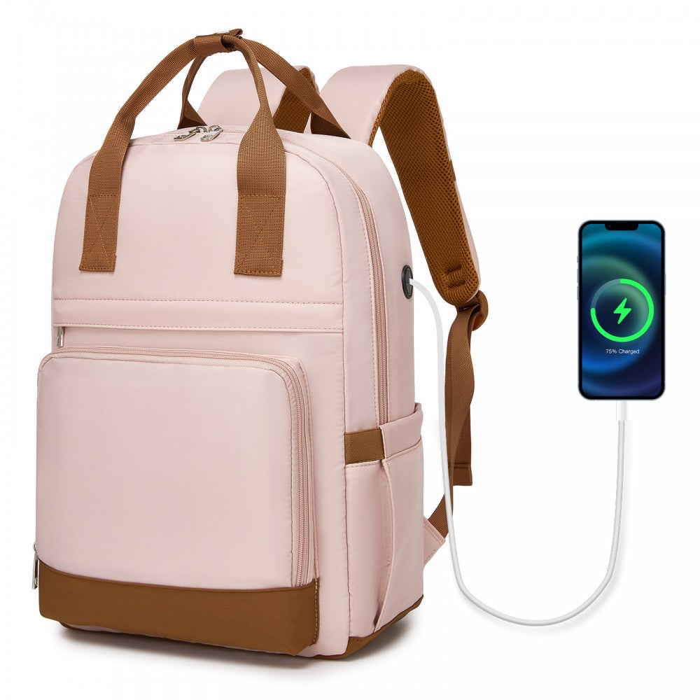 Casual Contemporary Backpack with Laptop Sleeve and Padded Straps – Pink and Brown