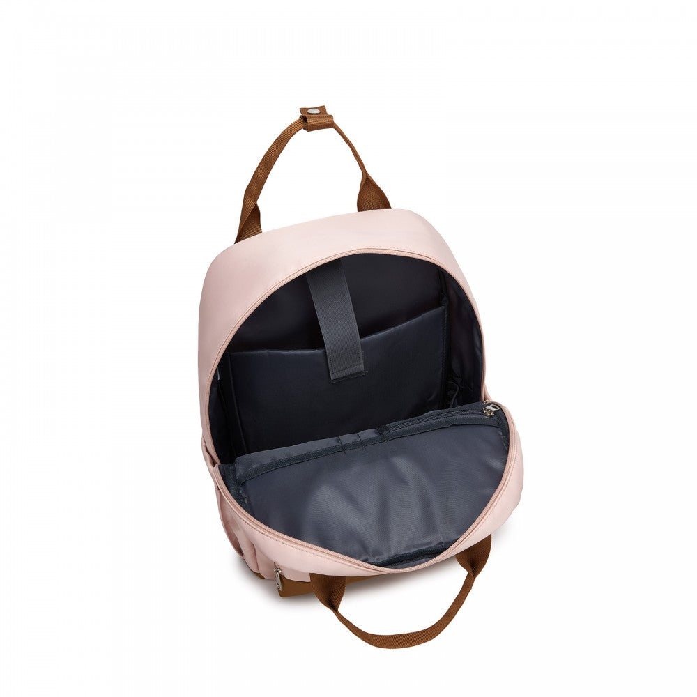 Casual Contemporary Backpack with Laptop Sleeve and Padded Straps – Pink and Brown