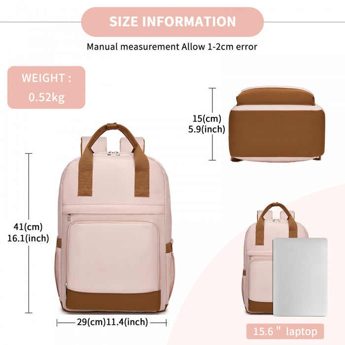 Casual Contemporary Backpack with Laptop Sleeve and Padded Straps – Pink and Brown