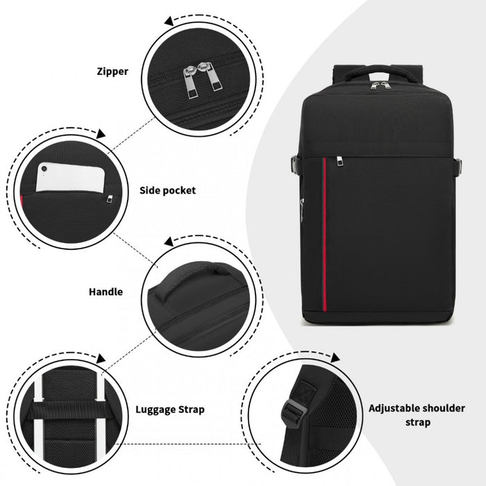 Cabin Backpack with Red Trim for 15.6-Inch Laptop with Luggage Strap – 20 L – Black