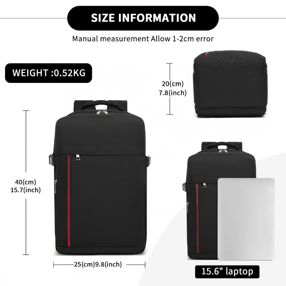 Cabin Backpack with Red Trim for 15.6-Inch Laptop with Luggage Strap – 20 L – Black