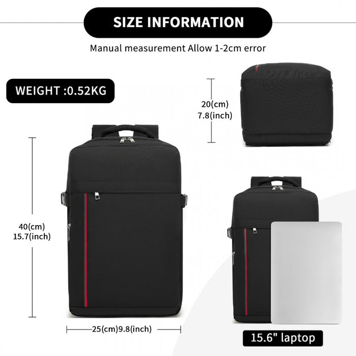 Cabin Backpack with Red Trim for 15.6-Inch Laptop with Luggage Strap – 20 L – Black