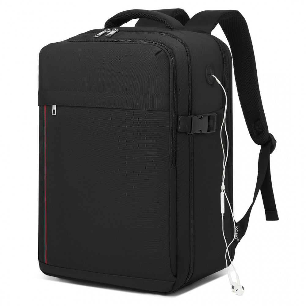 Cabin Backpack with Red Trim for 15.6-Inch Laptop with Luggage Strap – 20 L – Black