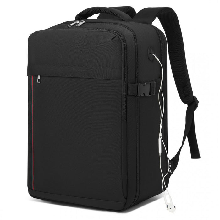 Cabin Backpack with Red Trim for 15.6-Inch Laptop with Luggage Strap – 20 L – Black