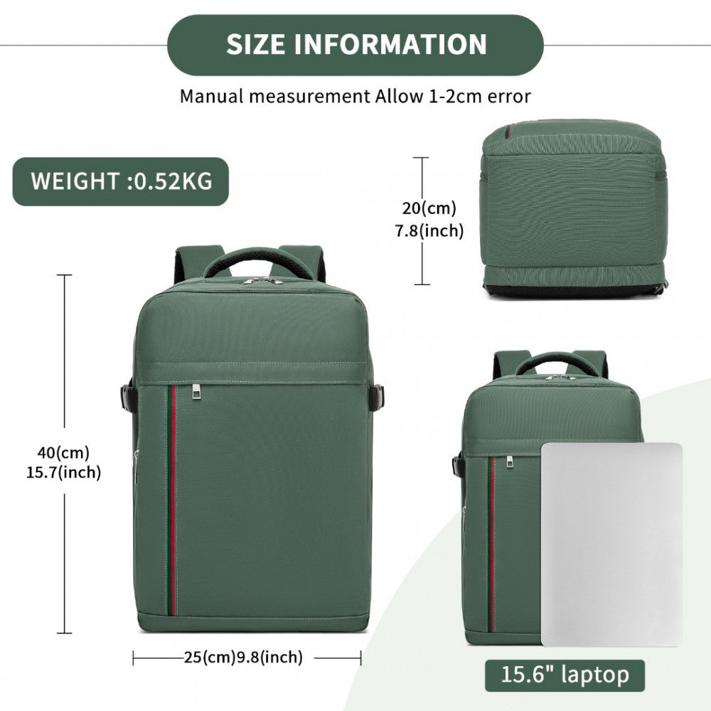 Cabin Backpack with Red Trim for 15.6-Inch Laptop with Luggage Strap – 20 L – Green