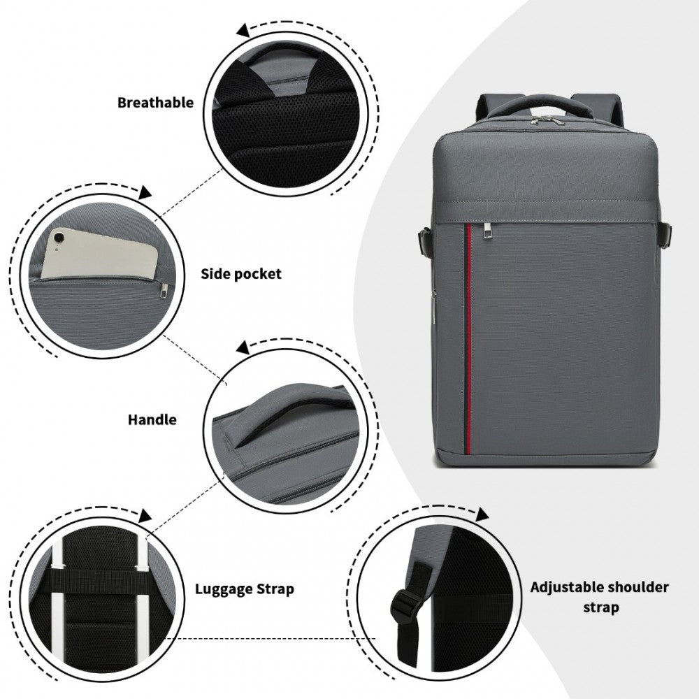 Cabin Backpack with Red Trim for 15.6-Inch Laptop with Luggage Strap – 20 L – Grey