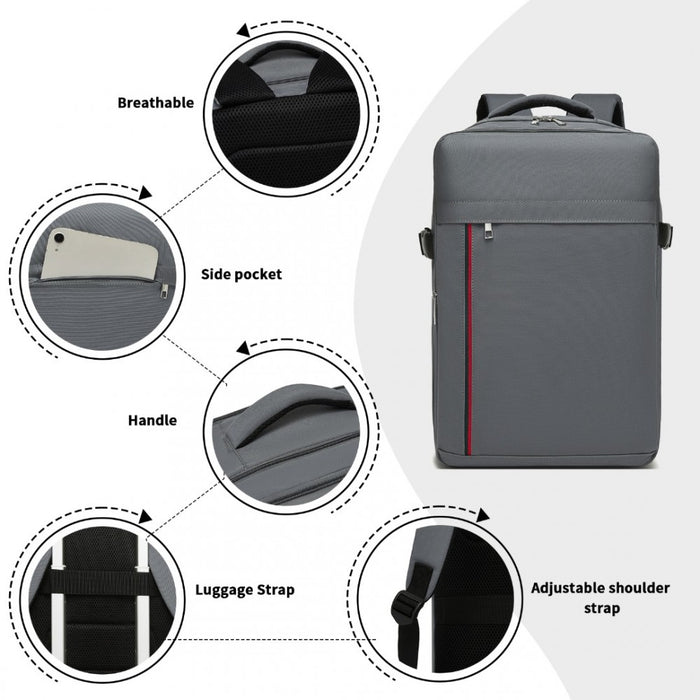 Cabin Backpack with Red Trim for 15.6-Inch Laptop with Luggage Strap – 20 L – Grey