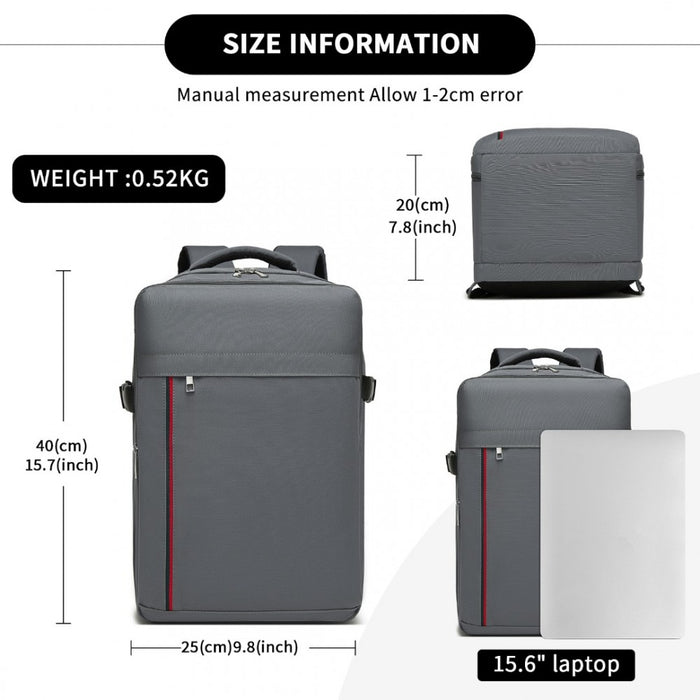 Cabin Backpack with Red Trim for 15.6-Inch Laptop with Luggage Strap – 20 L – Grey