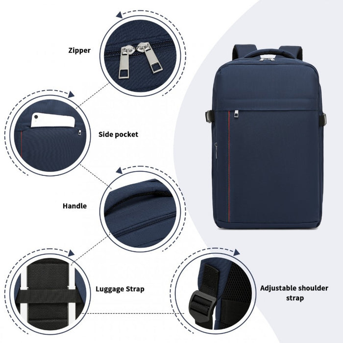 Cabin Backpack with Red Trim for 15.6-Inch Laptop with Luggage Strap – 20 L – Navy