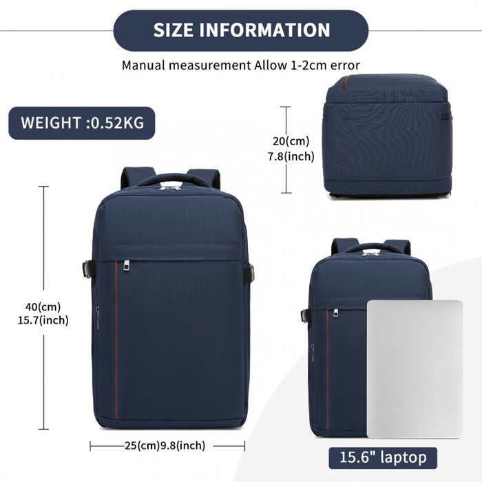Cabin Backpack with Red Trim for 15.6-Inch Laptop with Luggage Strap – 20 L – Navy