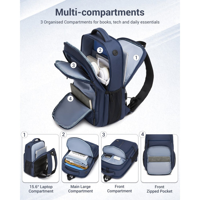 Laptop Backpack with 15.6-Inch Laptop Compartment, Comfortable – Navy