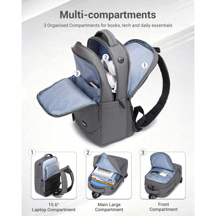 Laptop Backpack with 15.6-Inch Laptop Compartment, Commuter Bag with Reflective Straps – Grey
