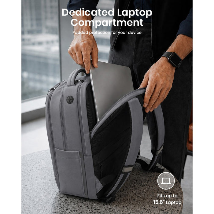 Laptop Backpack with 15.6-Inch Laptop Compartment, Commuter Bag with Reflective Straps – Grey