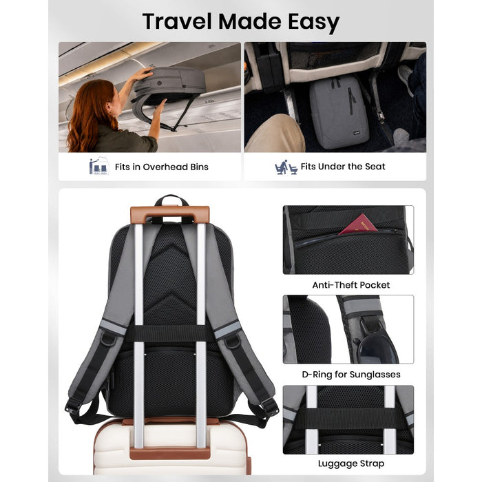 Laptop Backpack with 15.6-Inch Laptop Compartment, Commuter Bag with Reflective Straps – Grey