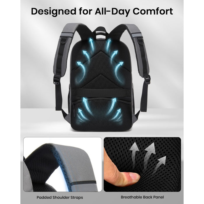 Laptop Backpack with 15.6-Inch Laptop Compartment, Commuter Bag with Reflective Straps – Grey