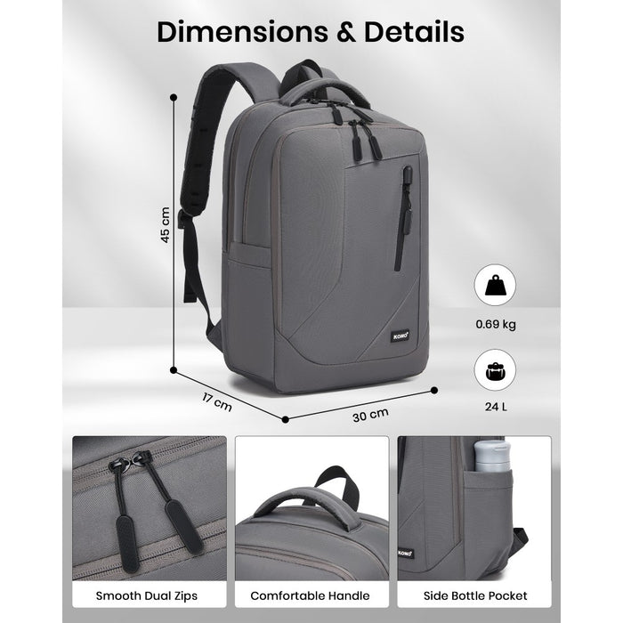 Laptop Backpack with 15.6-Inch Laptop Compartment, Commuter Bag with Reflective Straps – Grey