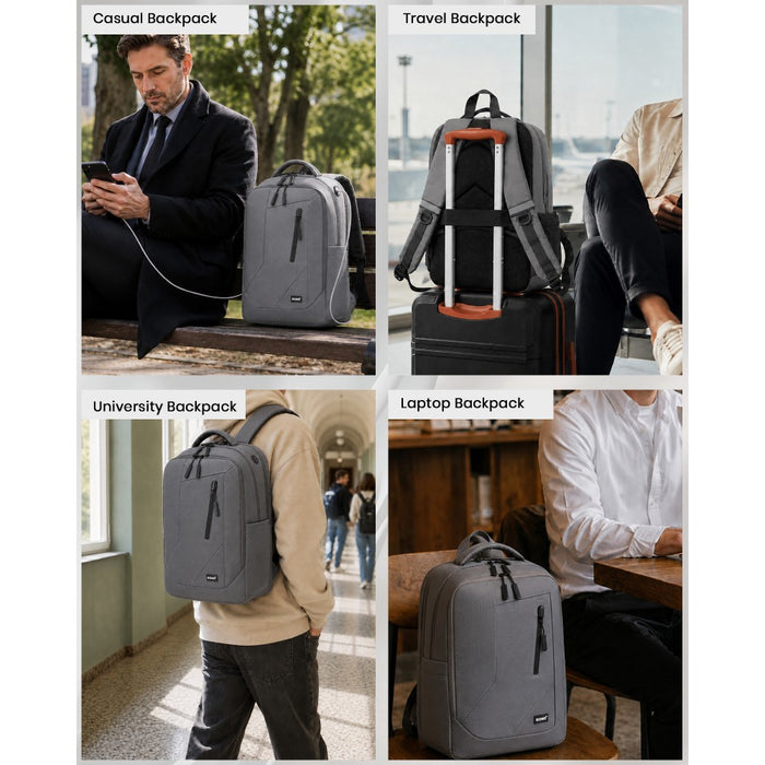 Laptop Backpack with 15.6-Inch Laptop Compartment, Commuter Bag with Reflective Straps – Grey