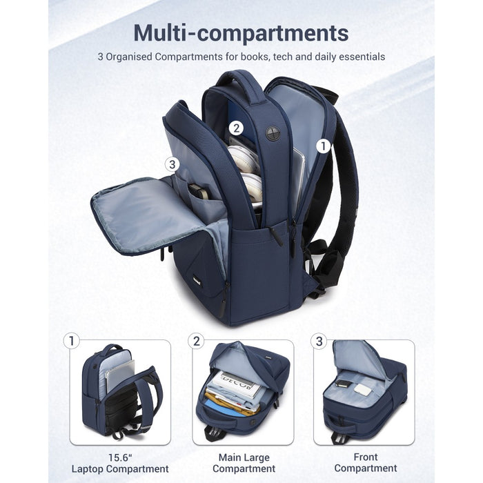 Laptop Backpack with 15.6-Inch Laptop Compartment, Commuter Bag with Reflective Straps – Navy