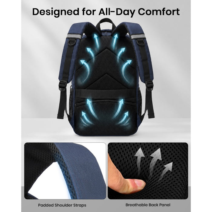 Laptop Backpack with 15.6-Inch Laptop Compartment, Commuter Bag with Reflective Straps – Navy
