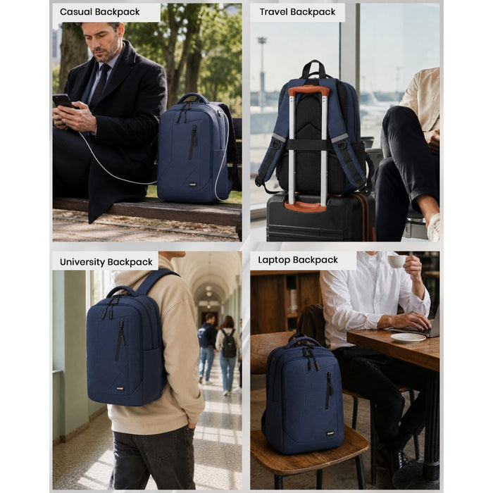Laptop Backpack with 15.6-Inch Laptop Compartment, Commuter Bag with Reflective Straps – Navy