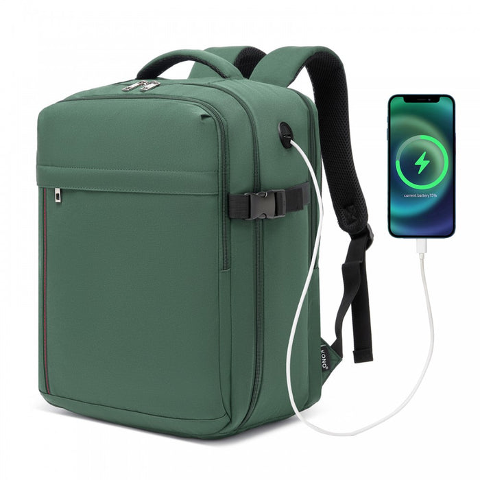 Organised Personal-Item Backpack with 15.6-Inch Laptop Sleeve, Clamshell Main – Green