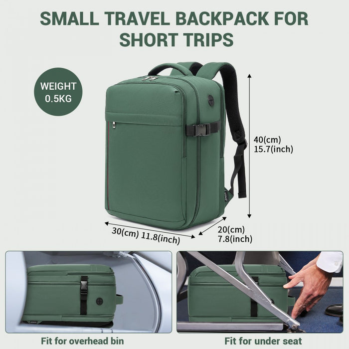 Organised Personal-Item Backpack with 15.6-Inch Laptop Sleeve, Clamshell Main – Green