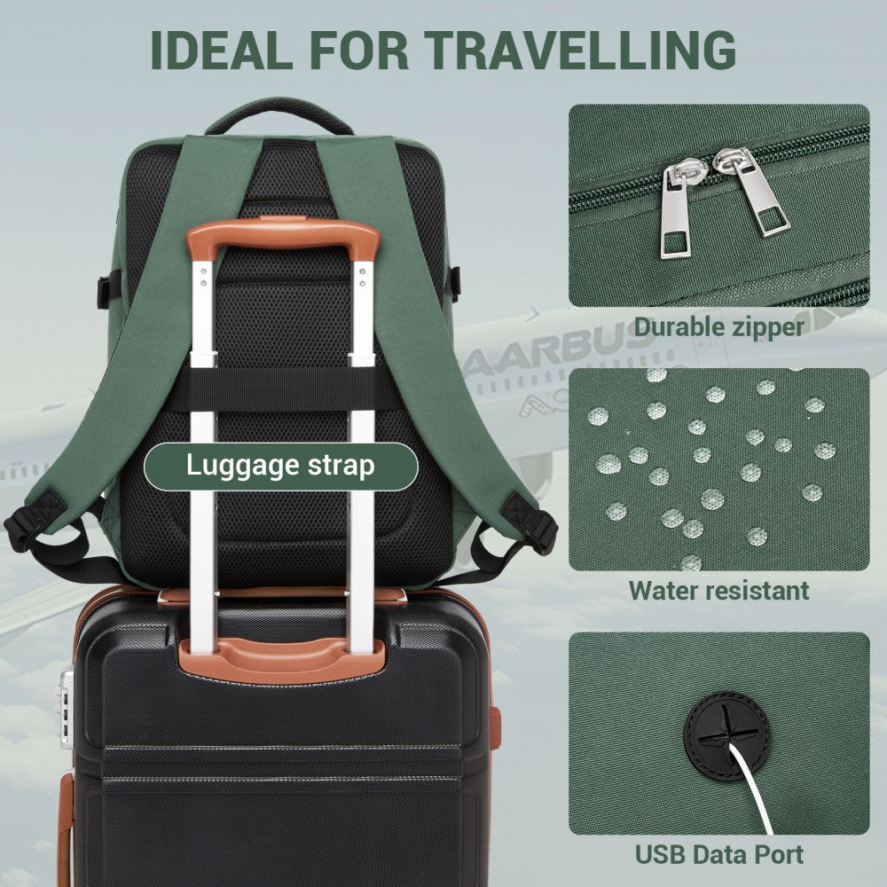Organised Personal-Item Backpack with 15.6-Inch Laptop Sleeve, Clamshell Main – Green