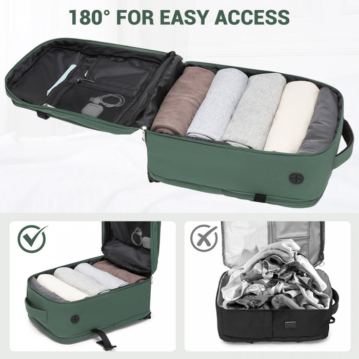 Organised Personal-Item Backpack with 15.6-Inch Laptop Sleeve, Clamshell Main – Green