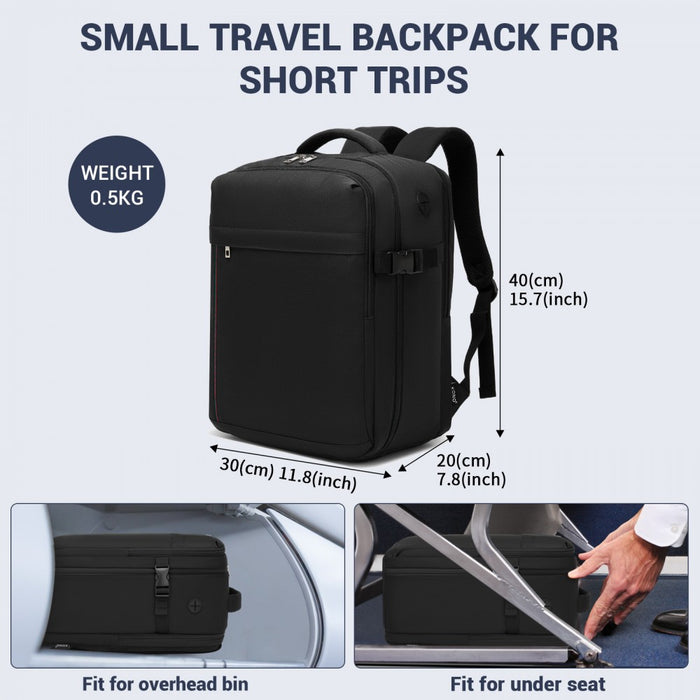 Organised Personal-Item Backpack with 15.6-Inch Laptop Sleeve, Clamshell Main – Black