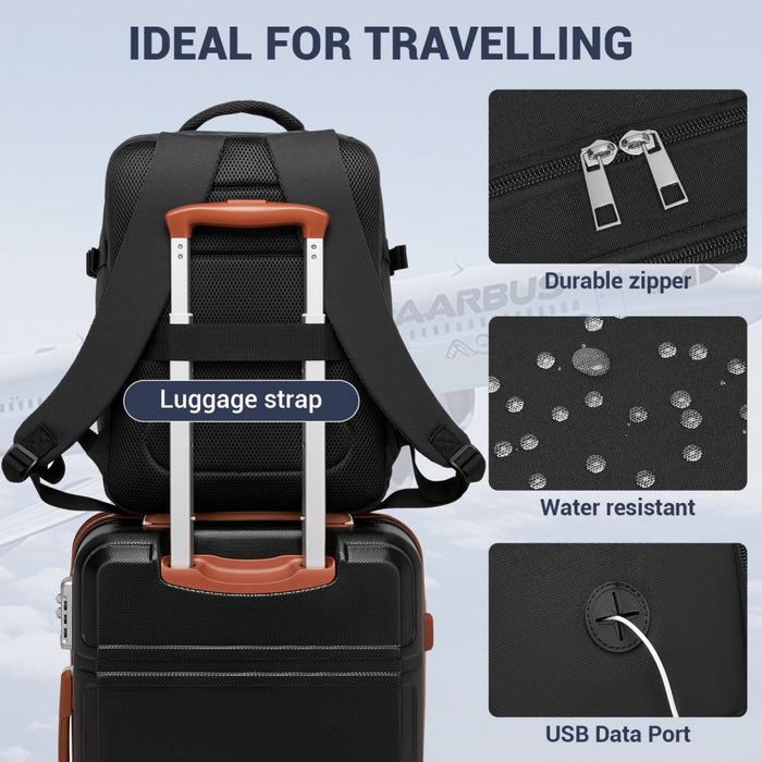 Organised Personal-Item Backpack with 15.6-Inch Laptop Sleeve, Clamshell Main – Black