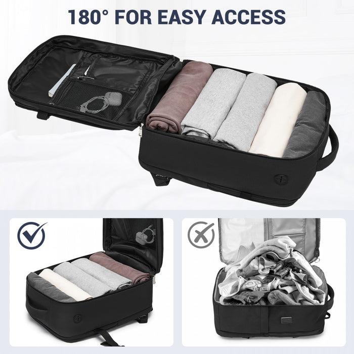 Organised Personal-Item Backpack with 15.6-Inch Laptop Sleeve, Clamshell Main – Black