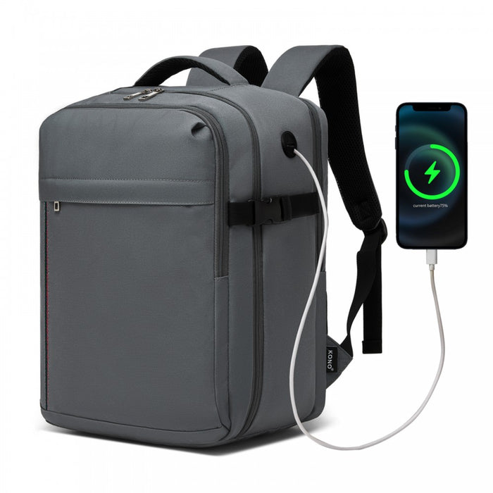 Organised Personal-Item Backpack with 15.6-Inch Laptop Sleeve, Clamshell Main – Grey